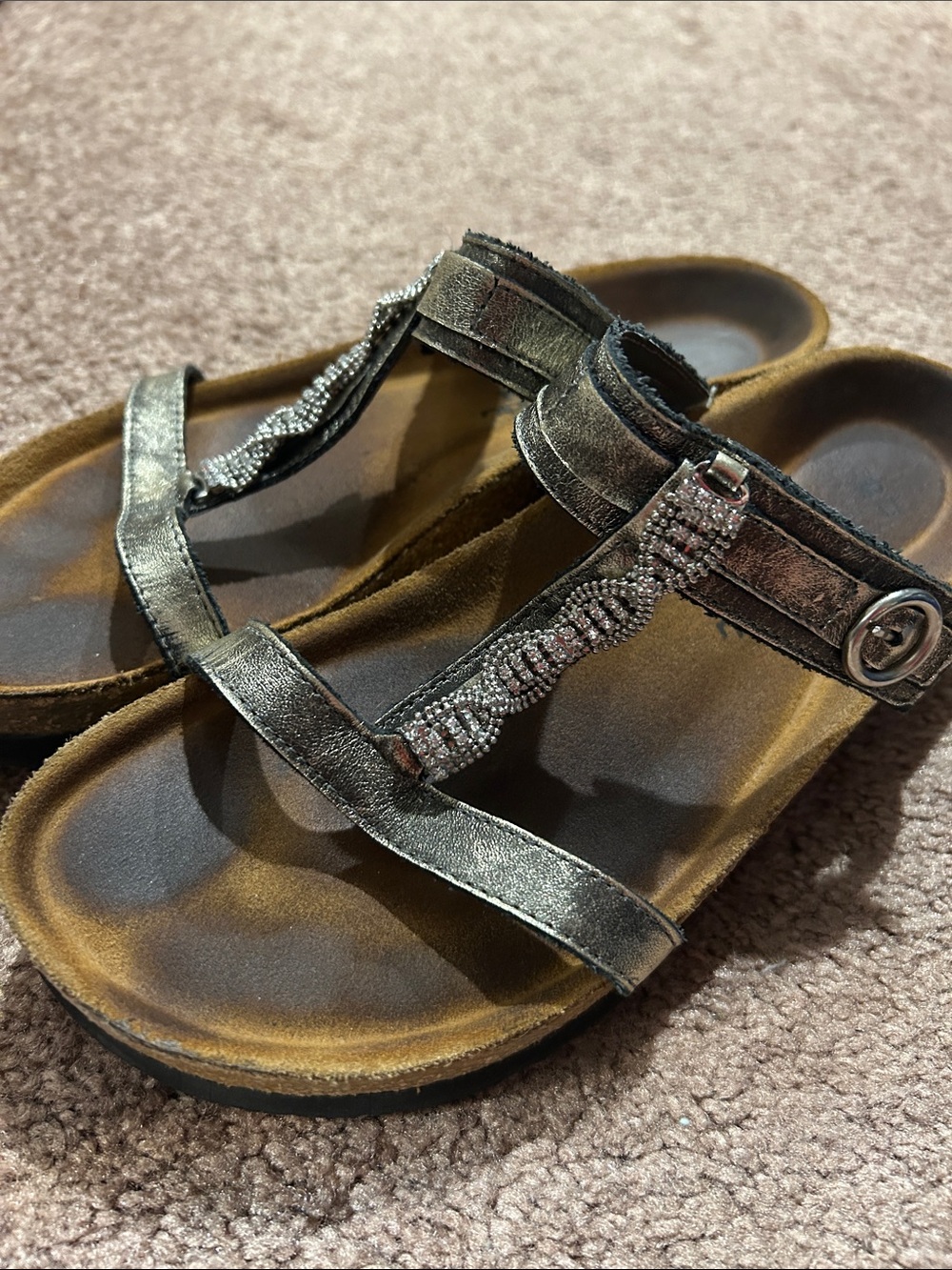 Naot Metallic Pewter T-Strap Sandals